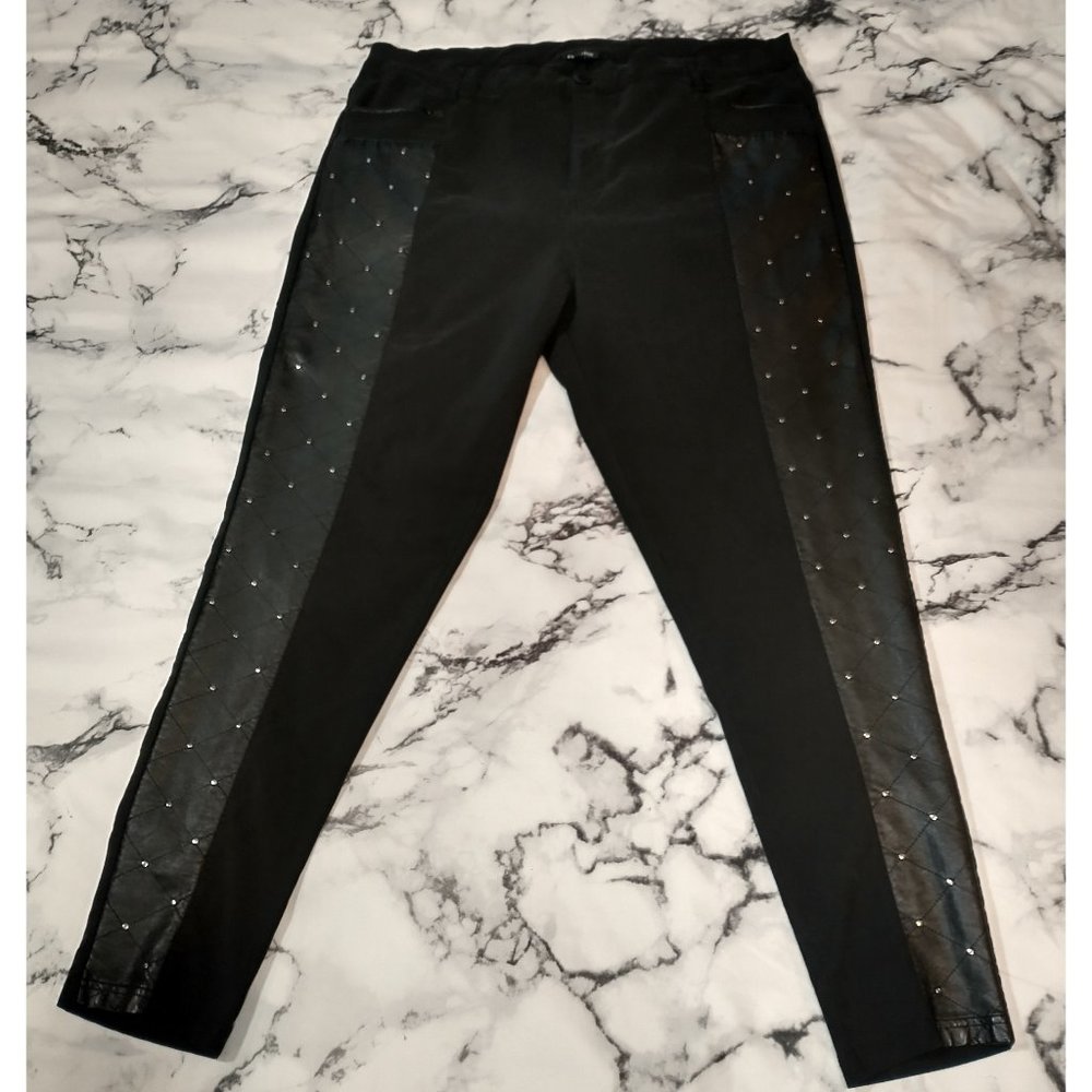 City Chic Black Jeans, faux leather inset with studs, high rise, size 20